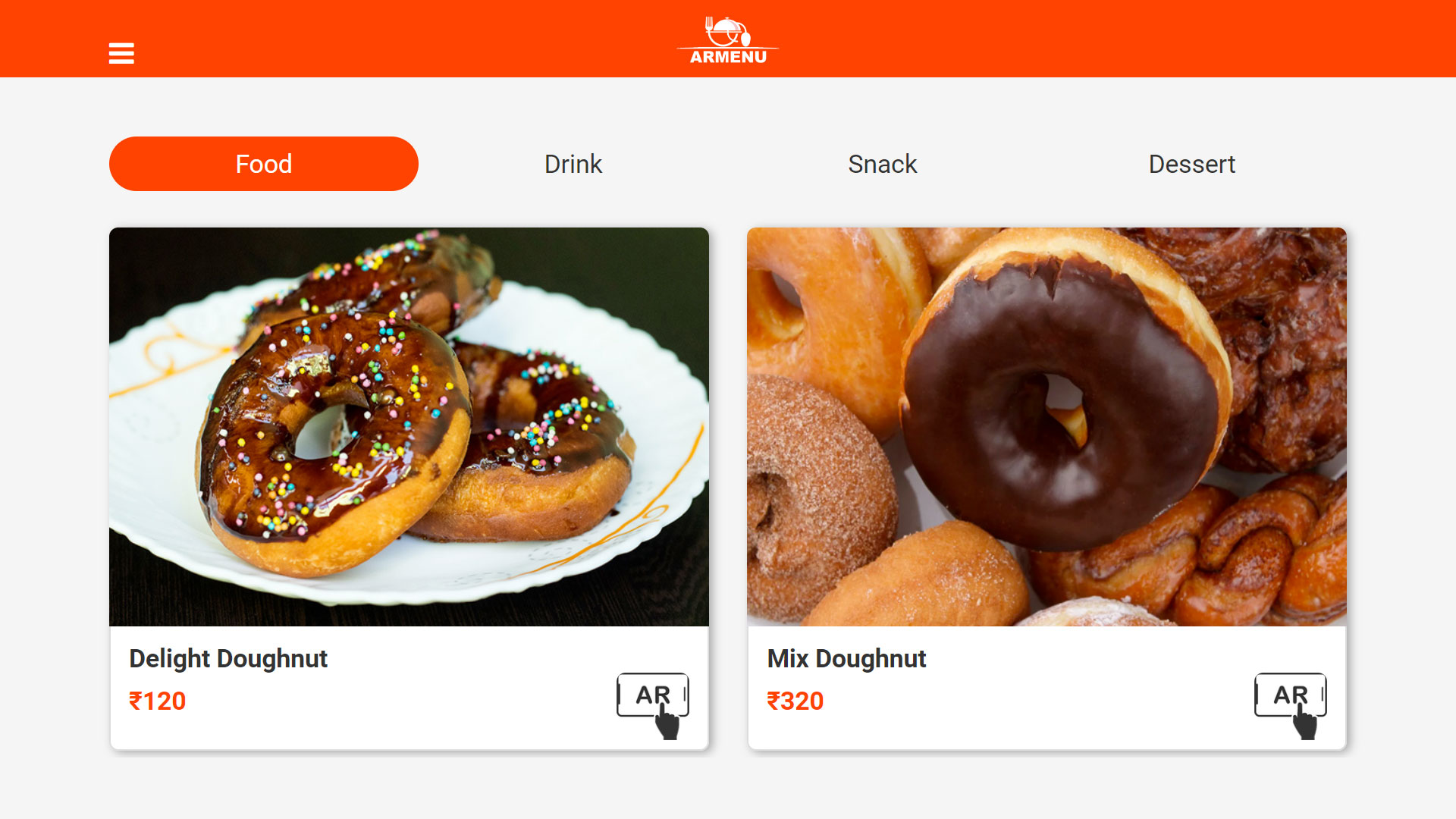 Augmented Reality Food Menu (WebAR)